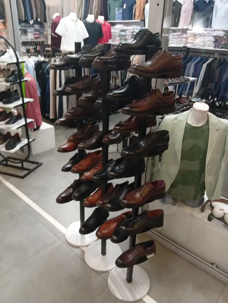 Men’s leather shoes on a stepped stand