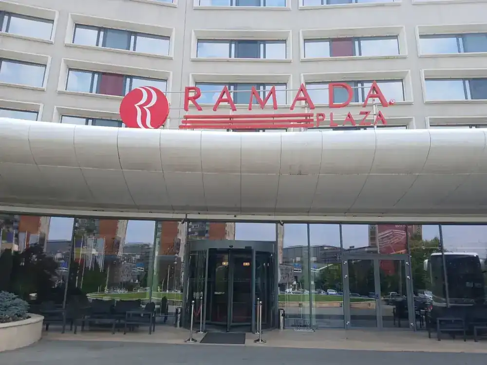 The entrance under the canopy, from the drive